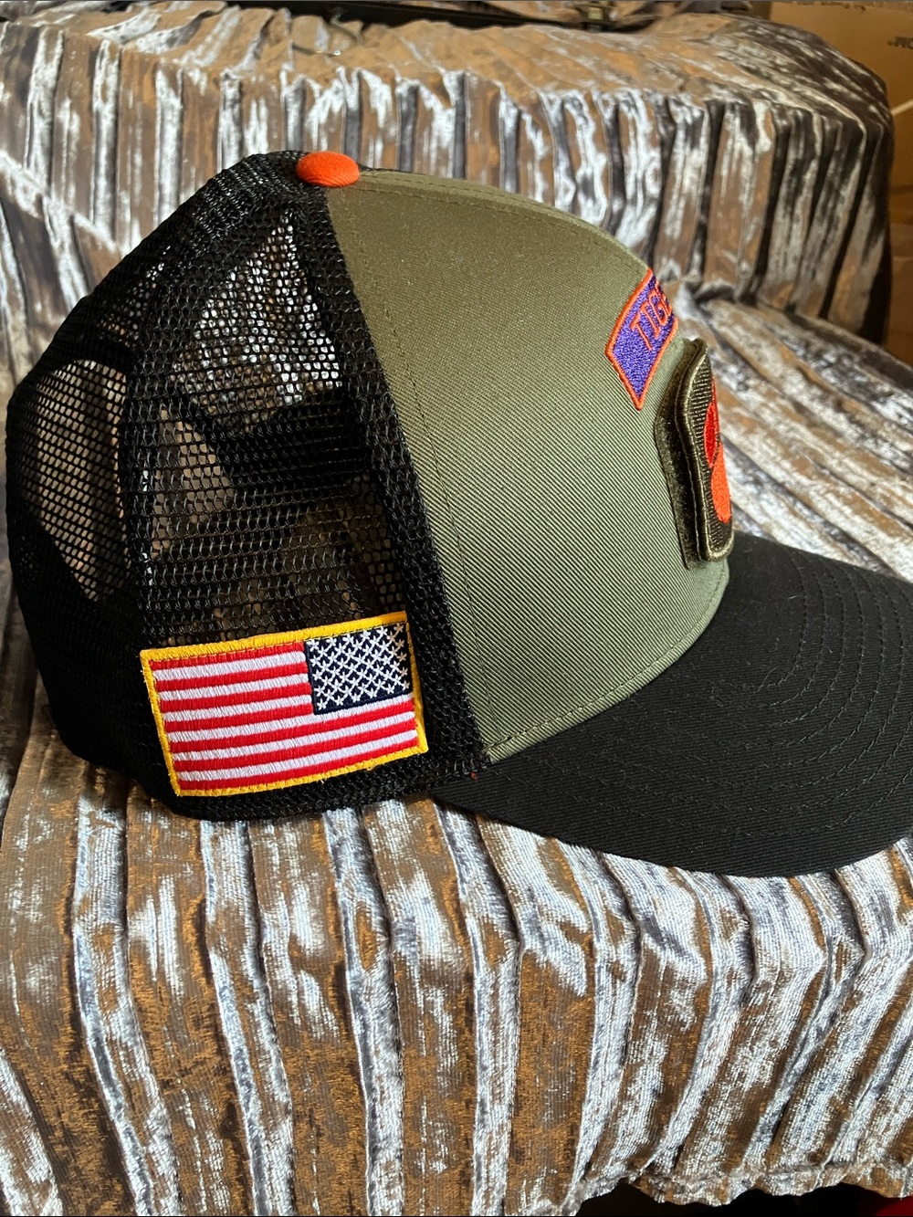 Clemson Tigers Nike 2024 Military Appreciation Rise Trucker Hat - Olive/Black - Picture 6 of 6